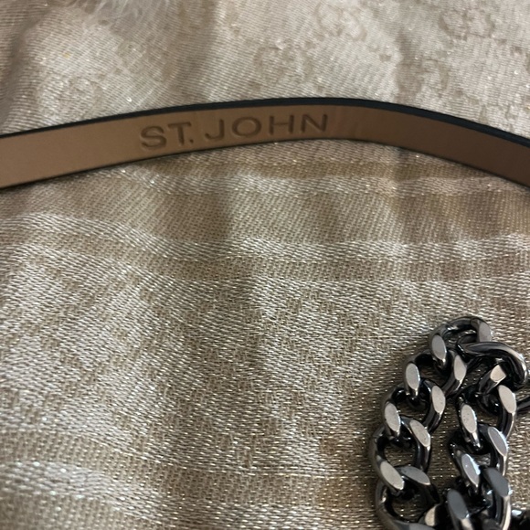 St. John Black Leather & Silver Chain Belt - 34” - Picture 2 of 6